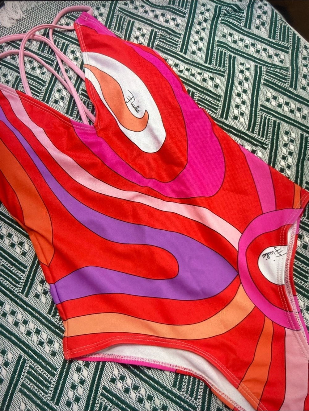 Emilio Pucci Vibrant Red Pink Purple Swirl One-Piece Swimsuit - Picture 8 of 8